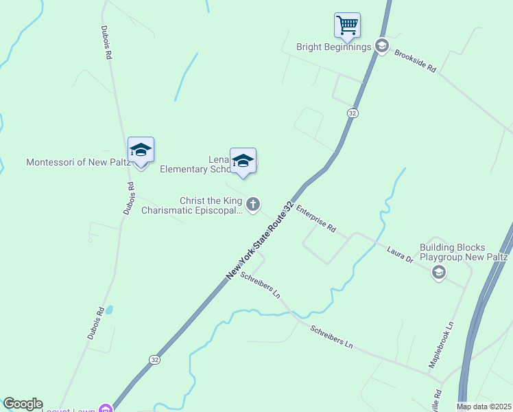 map of restaurants, bars, coffee shops, grocery stores, and more near 1 Eugene L Brown Drive in New Paltz