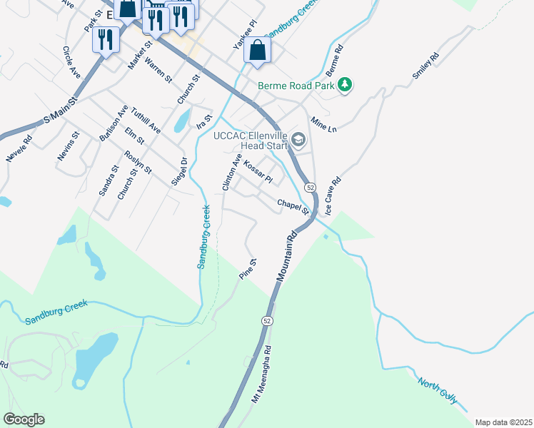 map of restaurants, bars, coffee shops, grocery stores, and more near 18 Pine Street in Ellenville