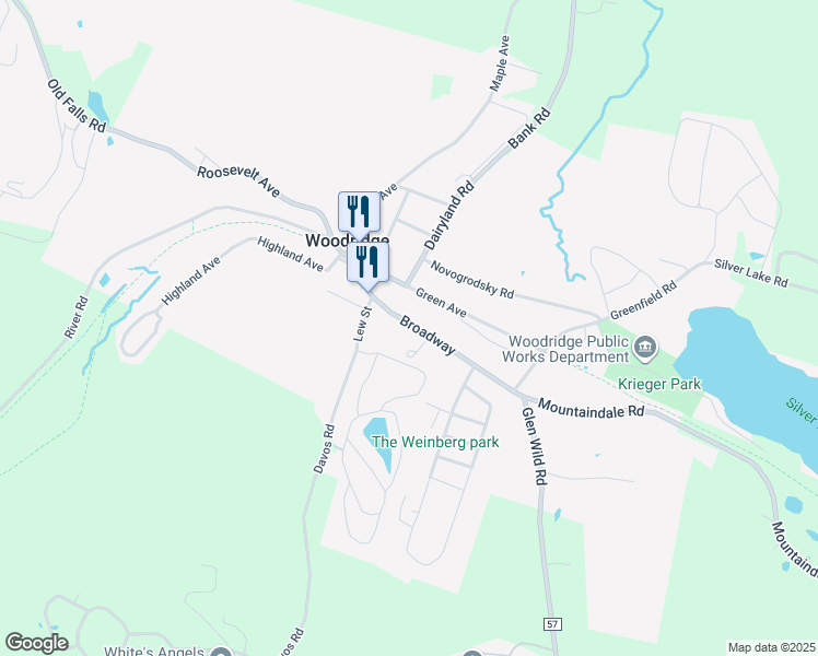 map of restaurants, bars, coffee shops, grocery stores, and more near 1 Cutler Lane in Woodridge