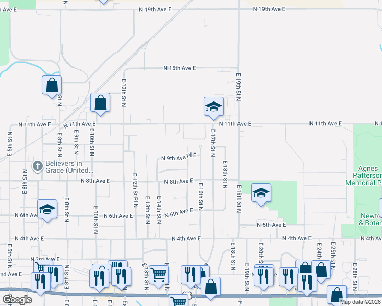 map of restaurants, bars, coffee shops, grocery stores, and more near 832 East 15th Street North in Newton
