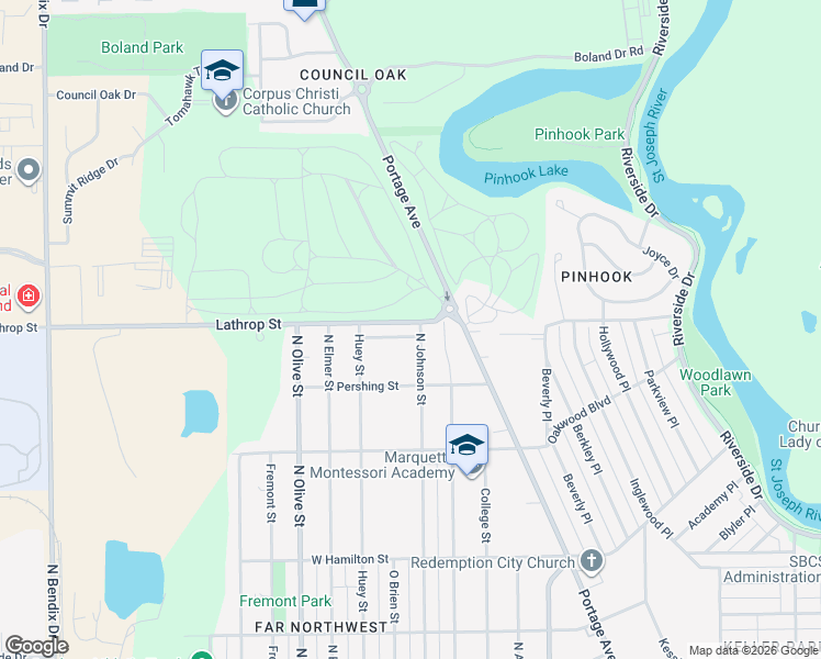 map of restaurants, bars, coffee shops, grocery stores, and more near 2235 North Johnson Street in South Bend