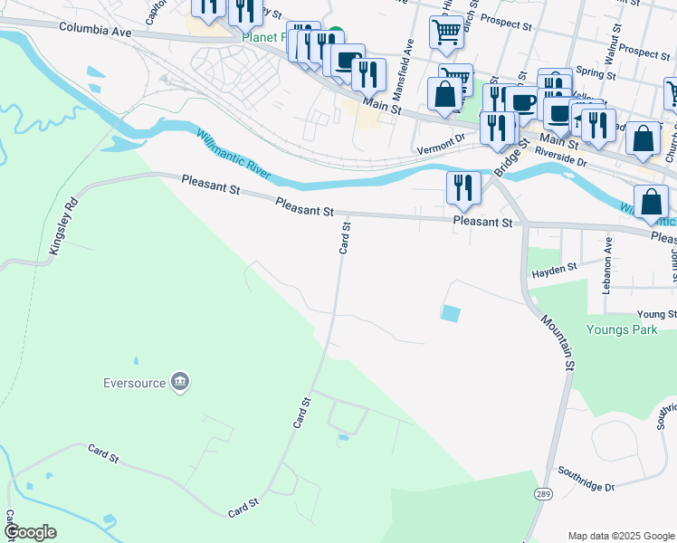 map of restaurants, bars, coffee shops, grocery stores, and more near 115 Card Street in Windham