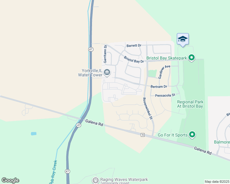 map of restaurants, bars, coffee shops, grocery stores, and more near 148 Bertram Drive in Yorkville