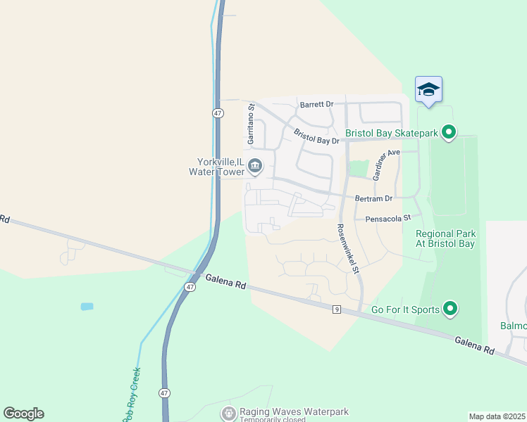 map of restaurants, bars, coffee shops, grocery stores, and more near 162 Bertram Drive in Yorkville