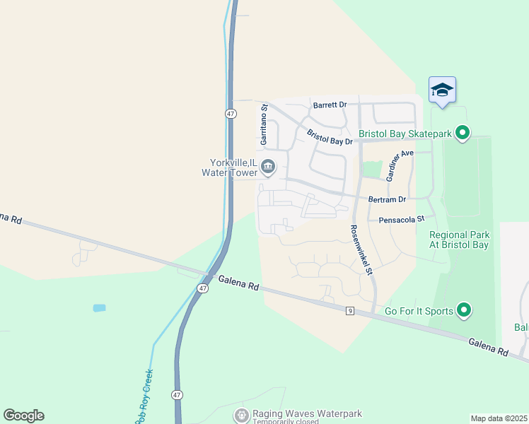 map of restaurants, bars, coffee shops, grocery stores, and more near 162 Bertram Drive in Yorkville