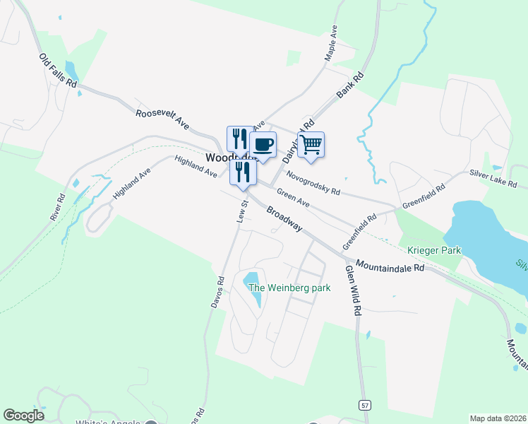 map of restaurants, bars, coffee shops, grocery stores, and more near 1 Cutler Lane in Woodridge