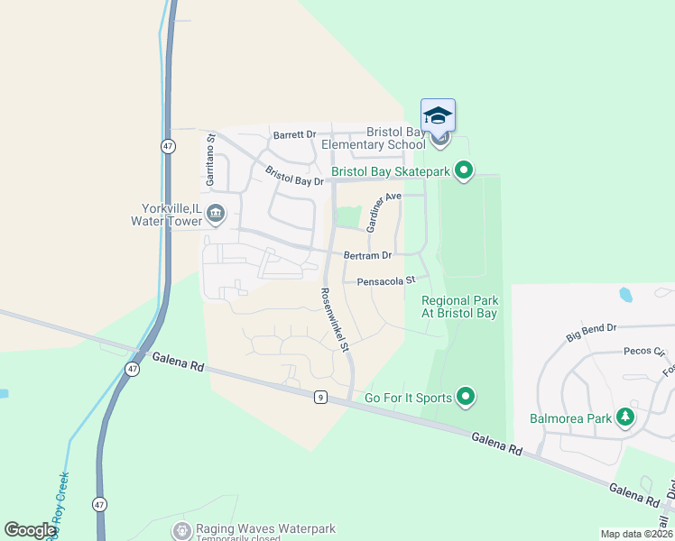 map of restaurants, bars, coffee shops, grocery stores, and more near 4489 Tampa Drive in Yorkville
