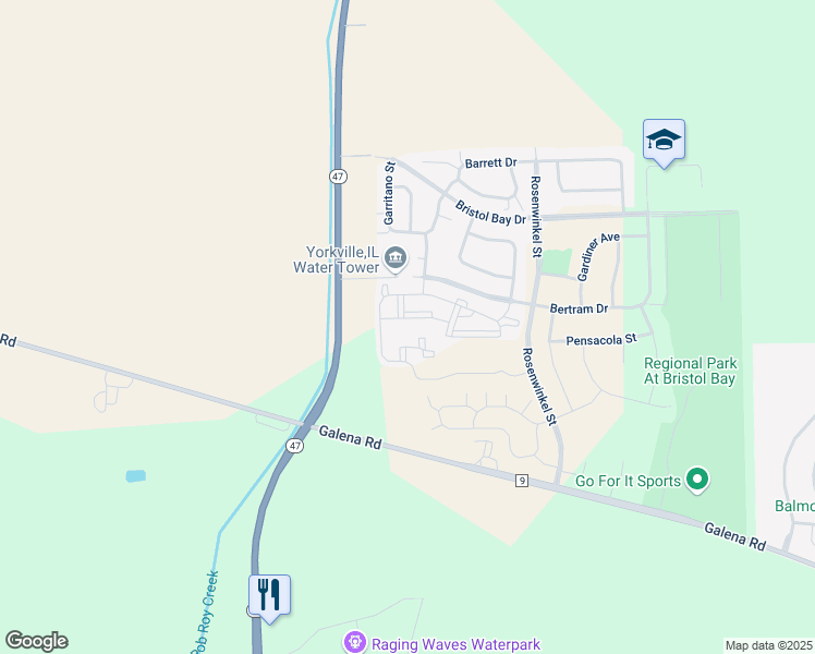map of restaurants, bars, coffee shops, grocery stores, and more near 162 Bertram Drive in Yorkville