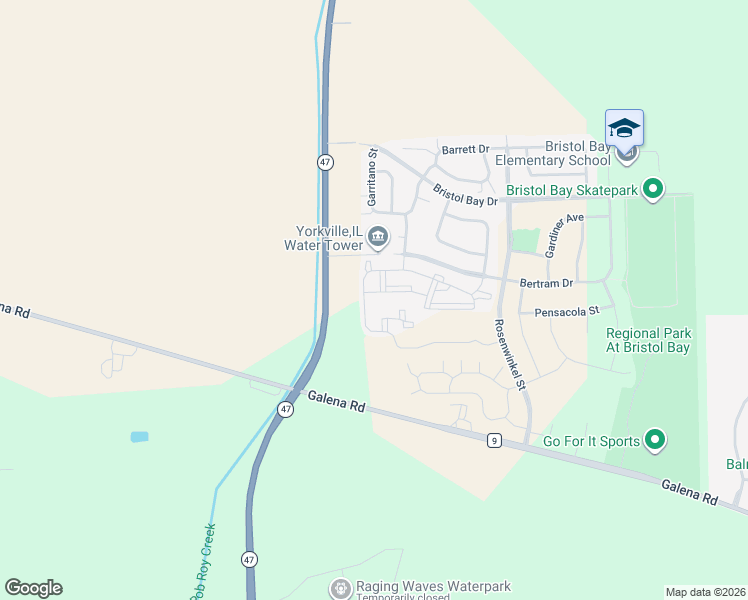map of restaurants, bars, coffee shops, grocery stores, and more near 142 Bertram Drive in Yorkville