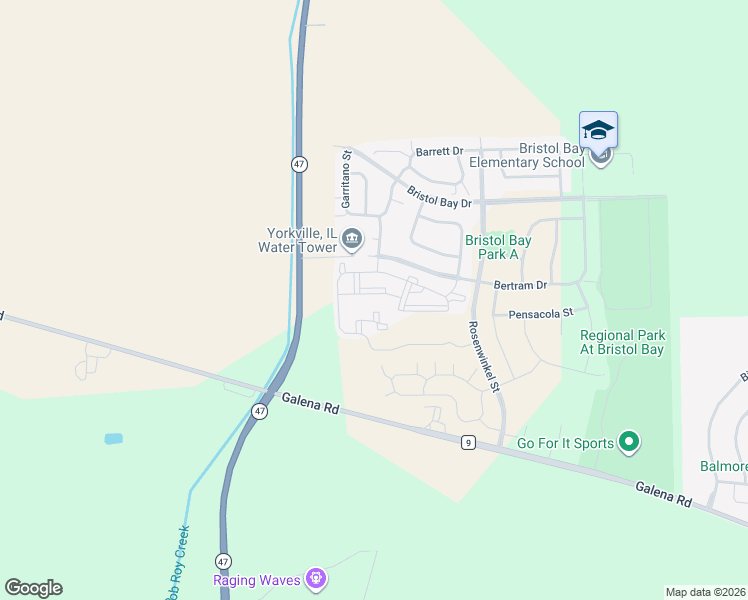map of restaurants, bars, coffee shops, grocery stores, and more near 138 Bertram Drive in Yorkville