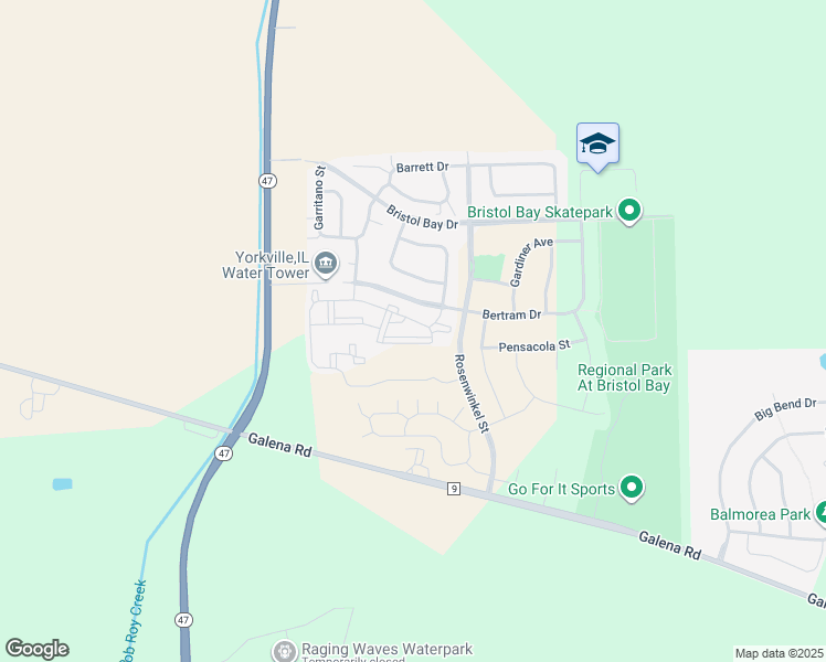 map of restaurants, bars, coffee shops, grocery stores, and more near 154 Bertram Drive in Yorkville