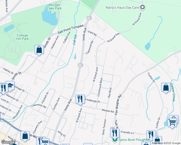 map of restaurants, bars, coffee shops, grocery stores, and more near 165 North Grand Avenue in Arlington
