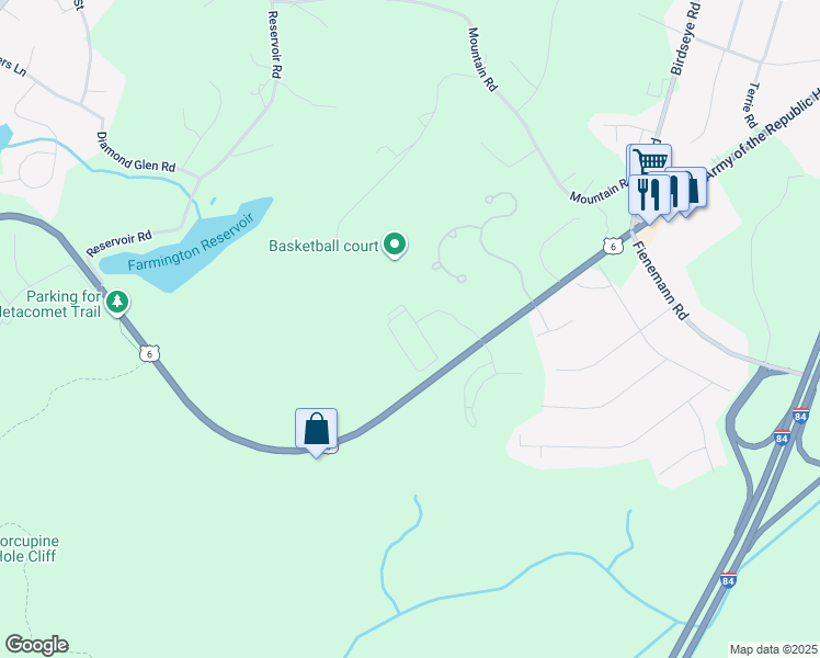 map of restaurants, bars, coffee shops, grocery stores, and more near 299 Colt Highway in Farmington
