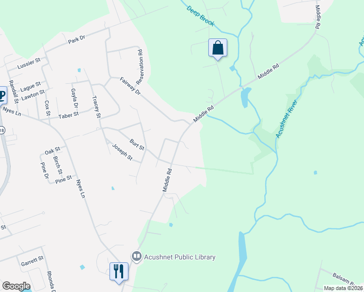 map of restaurants, bars, coffee shops, grocery stores, and more near 399 Middle Road in Acushnet