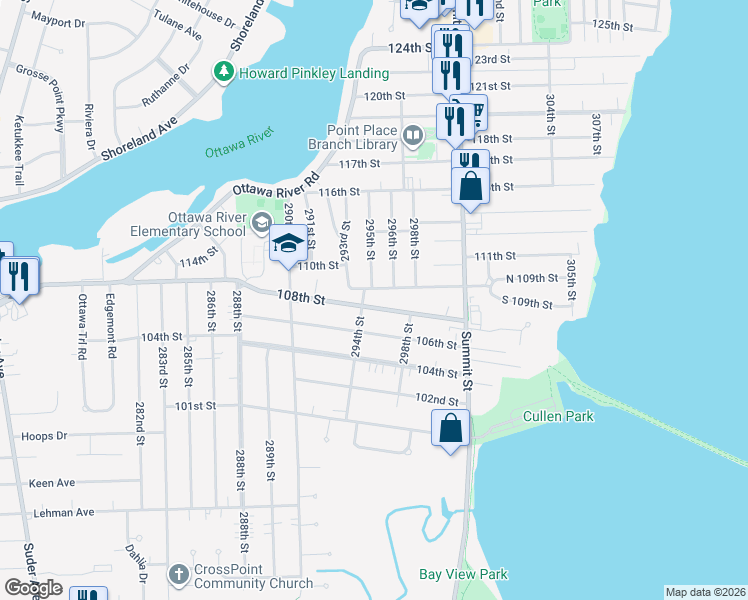 map of restaurants, bars, coffee shops, grocery stores, and more near 2631 109th Street in Toledo