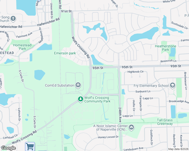 map of restaurants, bars, coffee shops, grocery stores, and more near 2997 Madison Drive in Naperville