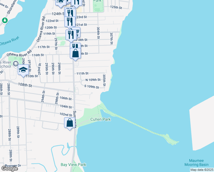map of restaurants, bars, coffee shops, grocery stores, and more near 4750 305th St in Toledo