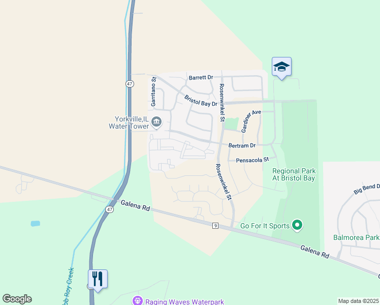 map of restaurants, bars, coffee shops, grocery stores, and more near 154 Bertram Drive in Yorkville