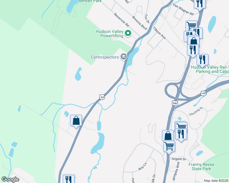 map of restaurants, bars, coffee shops, grocery stores, and more near 170-212 State Highway 55 in Highland