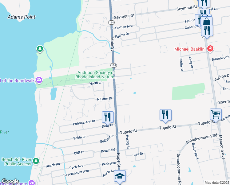 map of restaurants, bars, coffee shops, grocery stores, and more near 2 White Tail Drive in Bristol