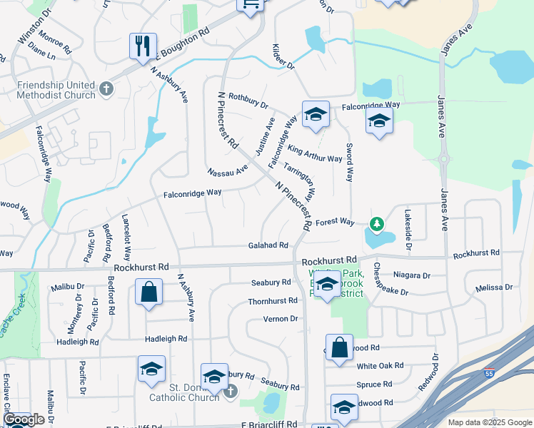 map of restaurants, bars, coffee shops, grocery stores, and more near 350 Leicester Court in Bolingbrook