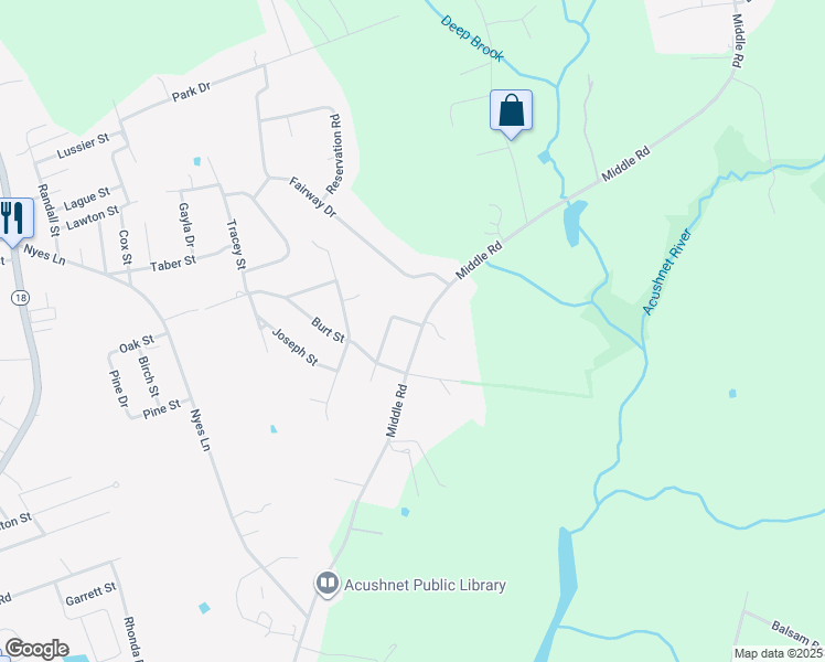 map of restaurants, bars, coffee shops, grocery stores, and more near 399 Middle Road in Acushnet