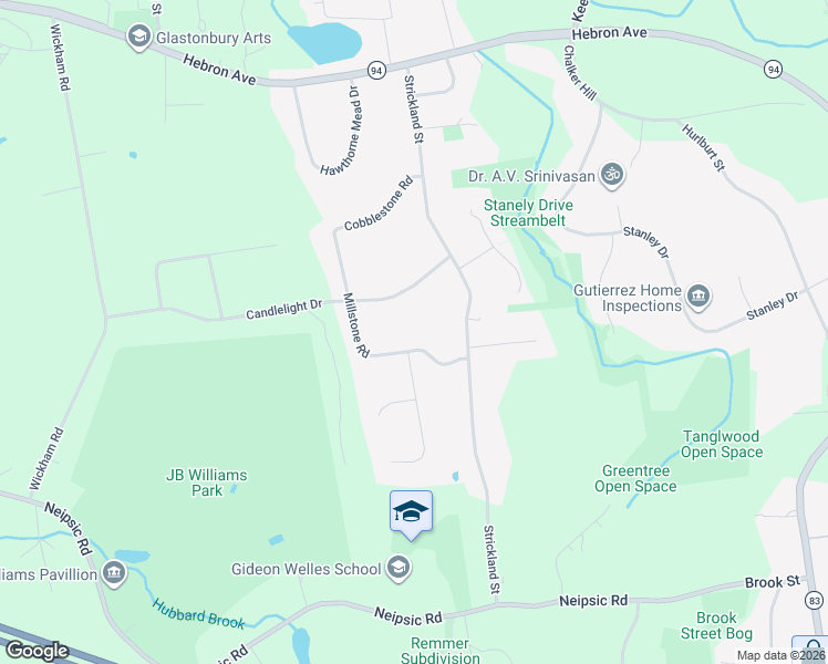 map of restaurants, bars, coffee shops, grocery stores, and more near 236 Candlelight Drive in Glastonbury