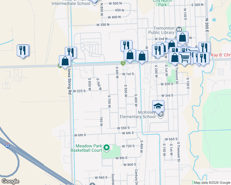 map of restaurants, bars, coffee shops, grocery stores, and more near 626 West 275 South in Tremonton