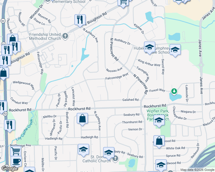 map of restaurants, bars, coffee shops, grocery stores, and more near 338 Stafford Way in Bolingbrook