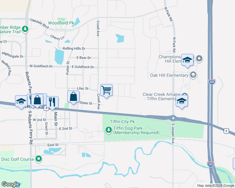 map of restaurants, bars, coffee shops, grocery stores, and more near 2778 Grand Army of the Republic Highway in Tiffin