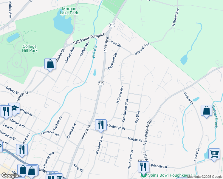 map of restaurants, bars, coffee shops, grocery stores, and more near 110 Jackman Drive in Poughkeepsie