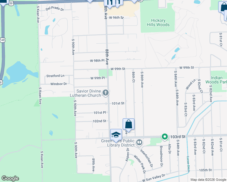 map of restaurants, bars, coffee shops, grocery stores, and more near 10008 South 87th Avenue in Palos Hills