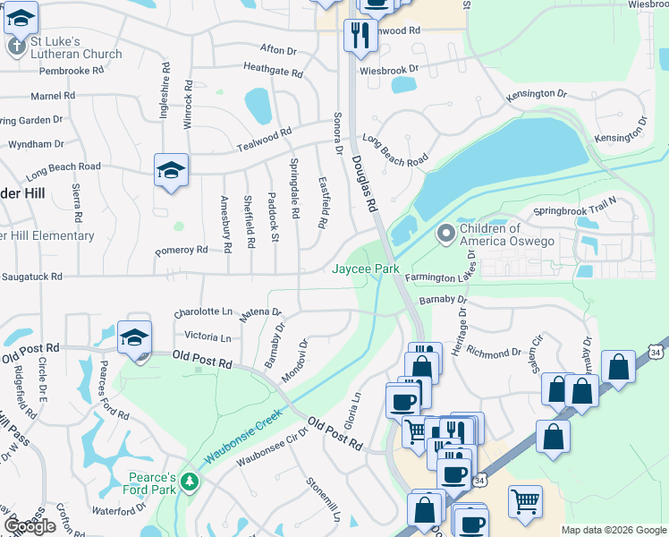 map of restaurants, bars, coffee shops, grocery stores, and more near 124 Saugatuck Road in Montgomery