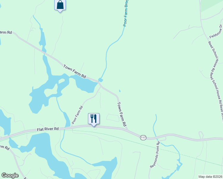 map of restaurants, bars, coffee shops, grocery stores, and more near 178 Town Farm Rd in Coventry