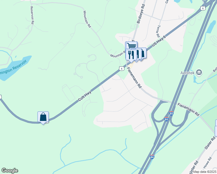 map of restaurants, bars, coffee shops, grocery stores, and more near 306 Colt Highway in Farmington