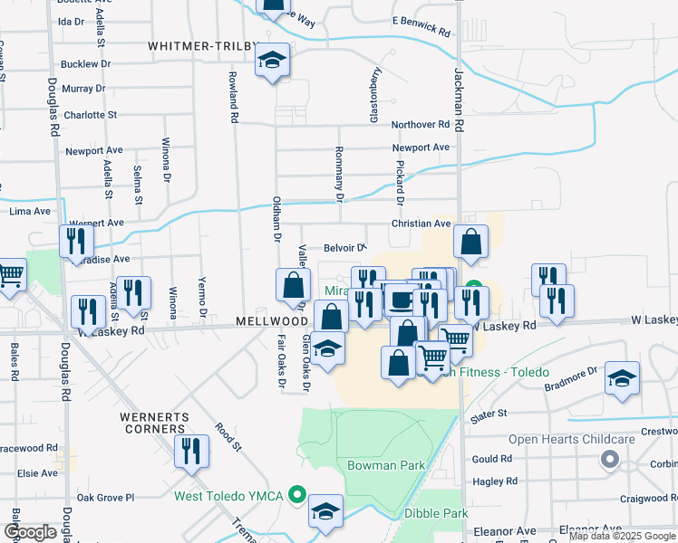 map of restaurants, bars, coffee shops, grocery stores, and more near 5066 Jamieson Drive in Toledo