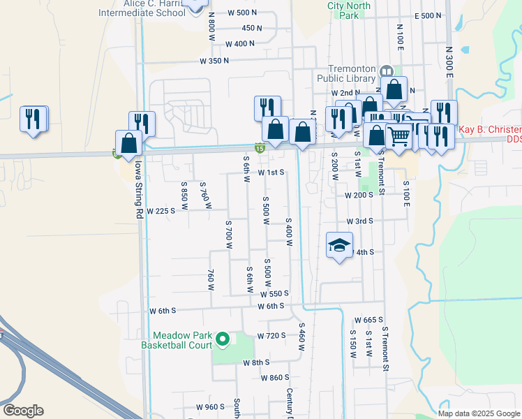 map of restaurants, bars, coffee shops, grocery stores, and more near 202 South 500 West in Tremonton