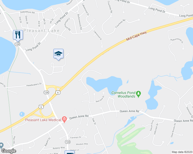 map of restaurants, bars, coffee shops, grocery stores, and more near 379 Oak Street in Harwich