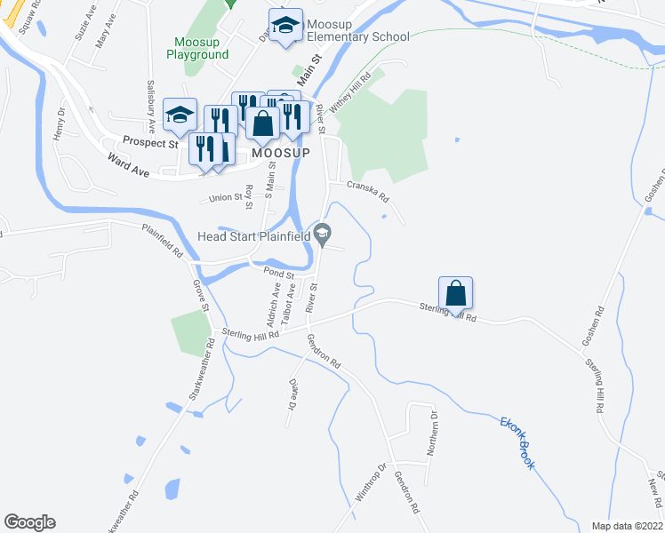map of restaurants, bars, coffee shops, grocery stores, and more near 127 River Street in Plainfield