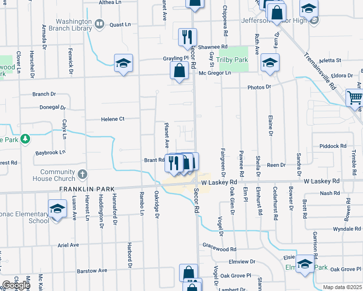 map of restaurants, bars, coffee shops, grocery stores, and more near 5123 Secor Road in Toledo