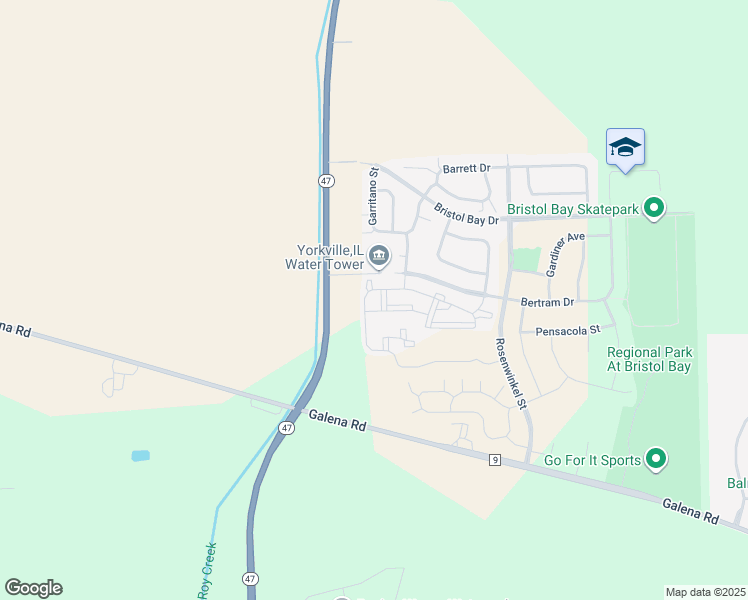 map of restaurants, bars, coffee shops, grocery stores, and more near 132 Bertram Drive in Yorkville