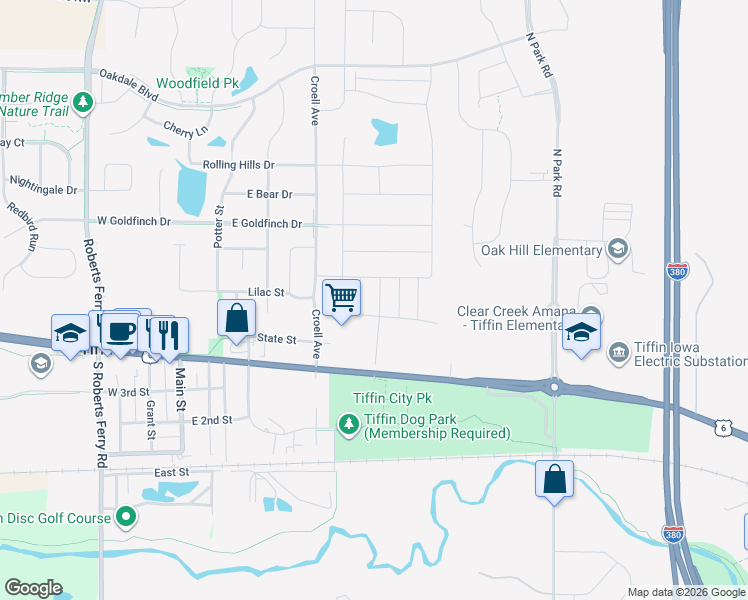 map of restaurants, bars, coffee shops, grocery stores, and more near 2778 Grand Army of the Republic Highway in Tiffin