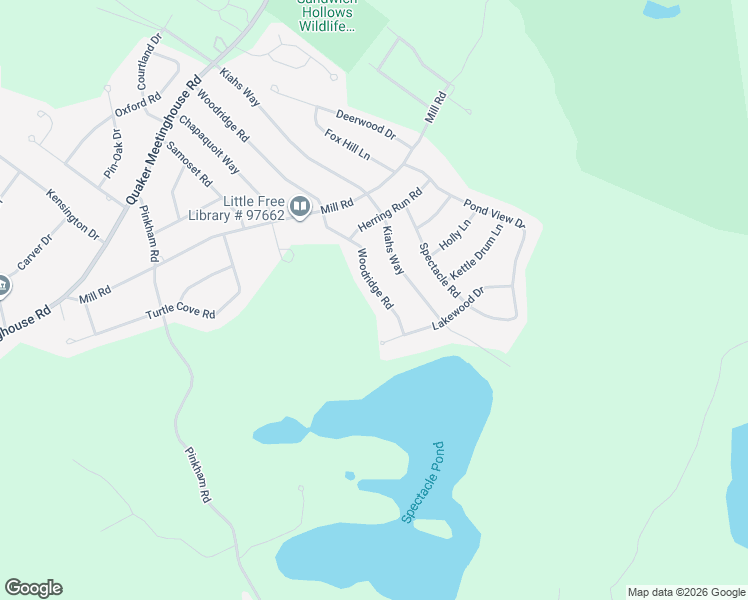 map of restaurants, bars, coffee shops, grocery stores, and more near 11 Woodridge Road in Sandwich