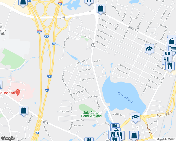 map of restaurants, bars, coffee shops, grocery stores, and more near 26 Lancaster Avenue in Warwick