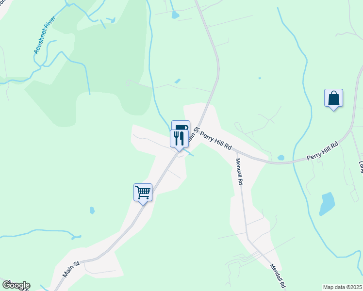 map of restaurants, bars, coffee shops, grocery stores, and more near 605 Main Street in Acushnet