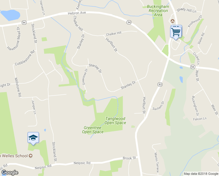 map of restaurants, bars, coffee shops, grocery stores, and more near 282 Stanley Drive in Glastonbury