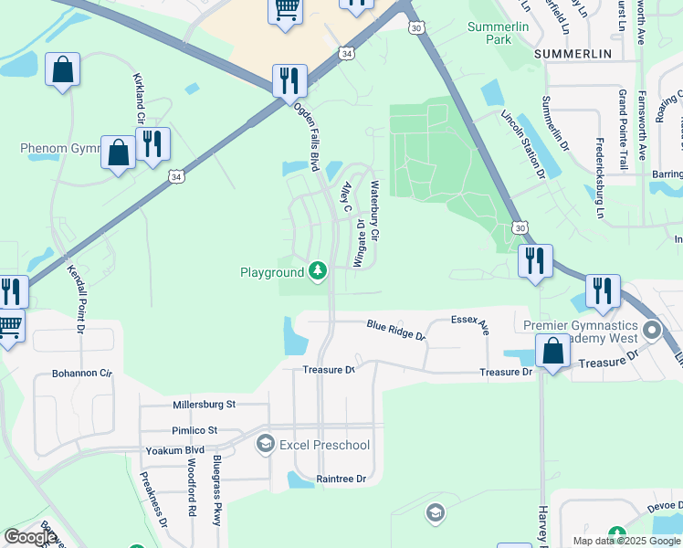 map of restaurants, bars, coffee shops, grocery stores, and more near 370 Ogden Falls Boulevard in Oswego