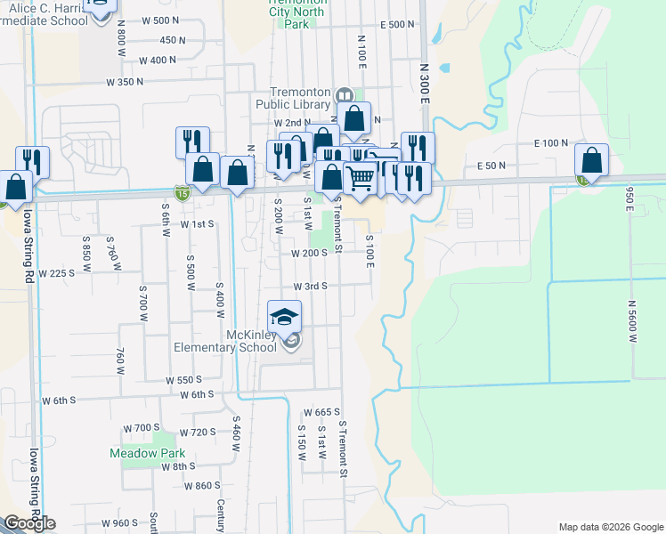 map of restaurants, bars, coffee shops, grocery stores, and more near 236 South Tremont Street in Tremonton