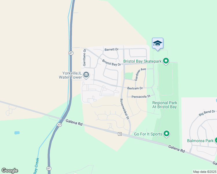 map of restaurants, bars, coffee shops, grocery stores, and more near 154 Bertram Drive in Yorkville