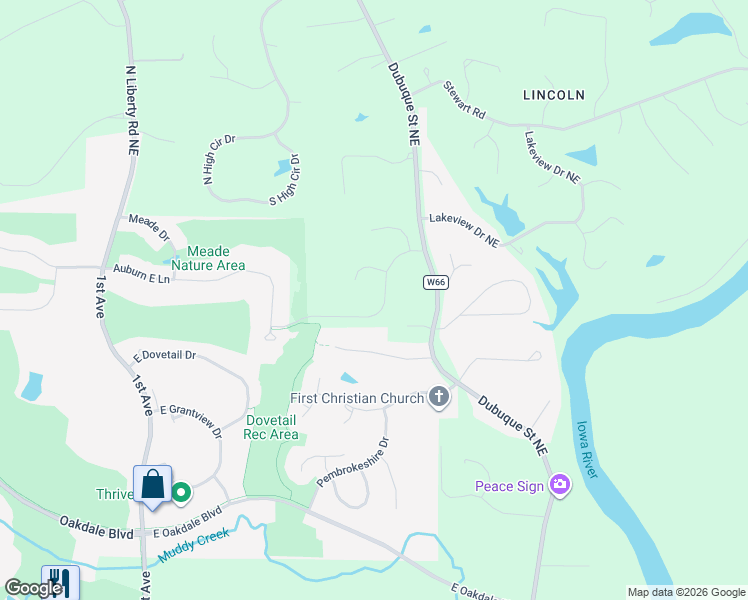 map of restaurants, bars, coffee shops, grocery stores, and more near 685 Breconshire Lane in Coralville